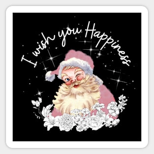 Cute pink Santa with vintage white flowers says I wish you happiness. Sticker